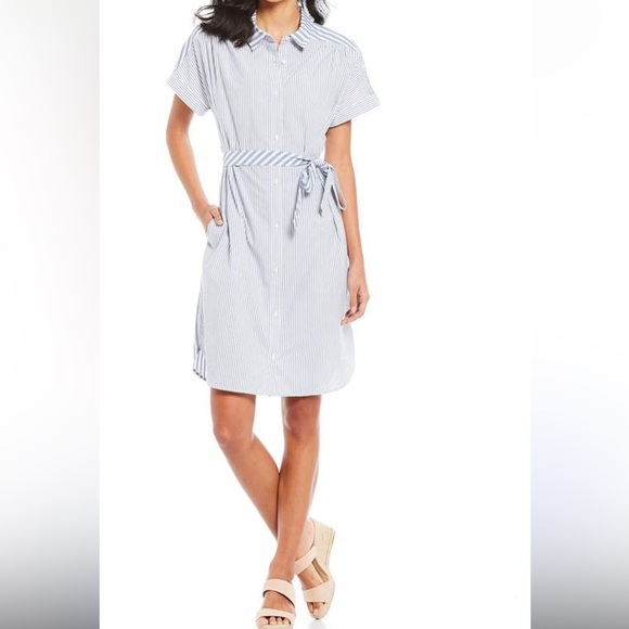 Pendleton Dresses & Skirts - Pendleton Blue and White Striped belted shirt dress